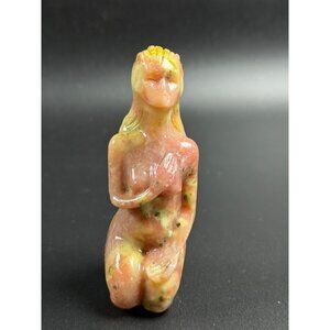 Natural Serpentine w/ Strawberry Quartz Nude Lady Hand Carved Stone 4" 140g